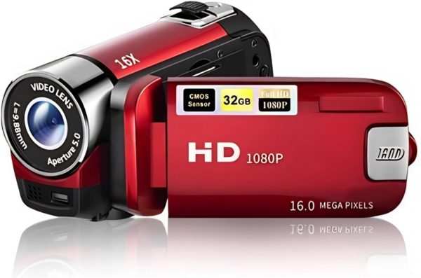 Red 1080P 16MP Vlogging Camera - 2.7in TFT 270 Rotatable 16X Zoom Digital YouTube Camera for Teens & Students (Gift)