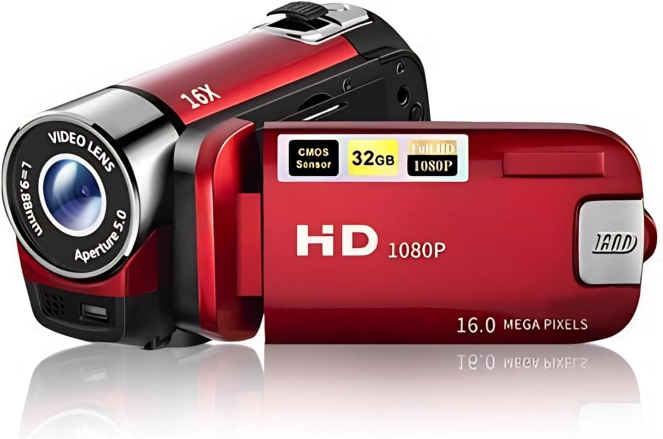 Red 1080P 16MP Vlogging Camera - 2.7in TFT 270 Rotatable 16X Zoom Digital YouTube Camera for Teens & Students (Gift)