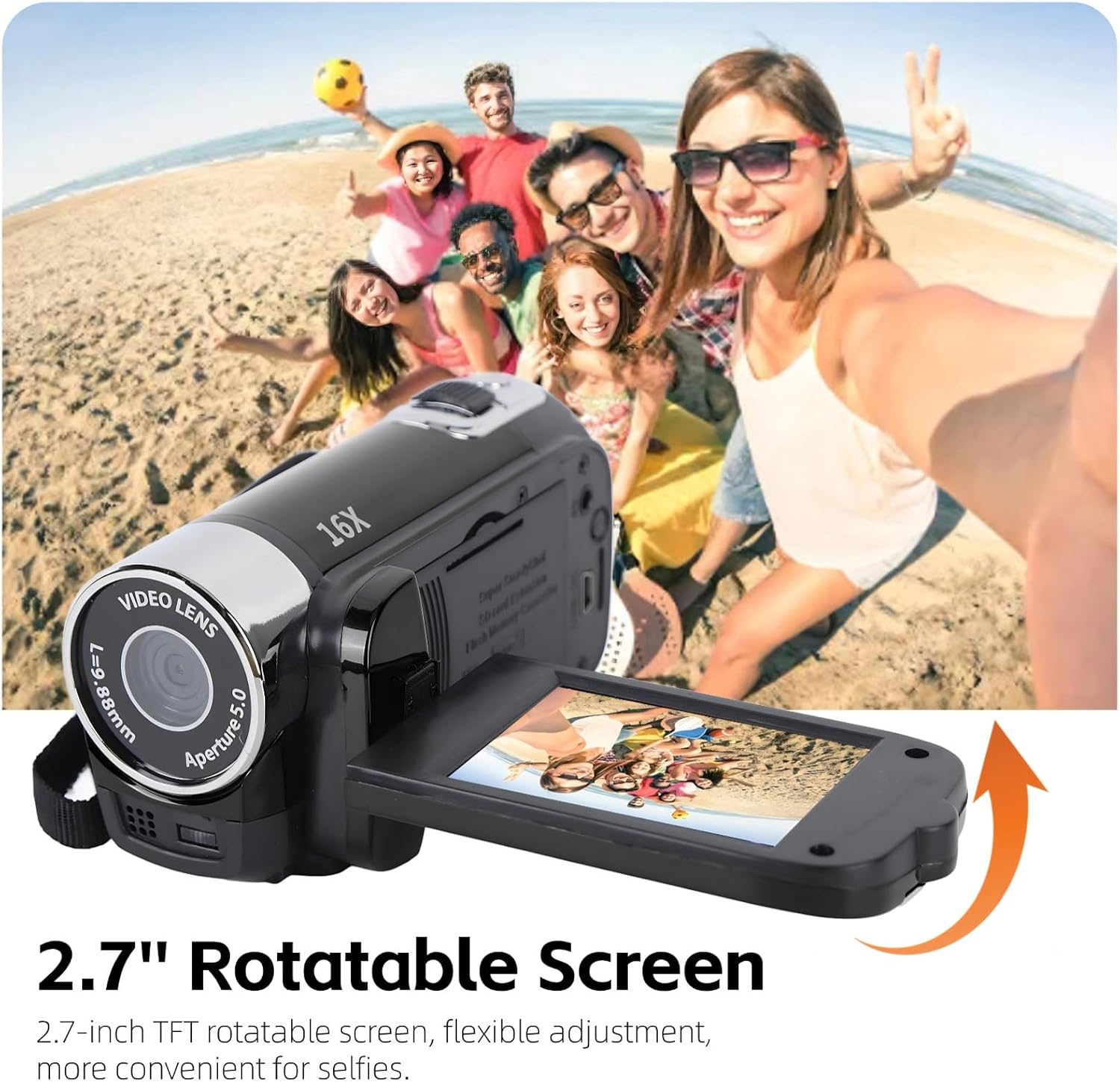 Red 1080P 16MP Vlogging Camera - 2.7in TFT 270 Rotatable 16X Zoom Digital YouTube Camera for Teens & Students (Gift) - Image 6