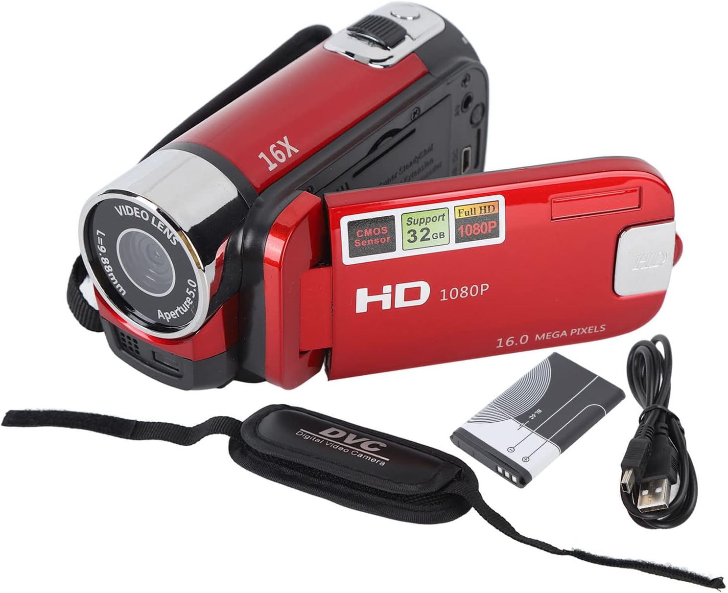 Red 1080P 16MP Vlogging Camera - 2.7in TFT 270 Rotatable 16X Zoom Digital YouTube Camera for Teens & Students (Gift) - Image 9