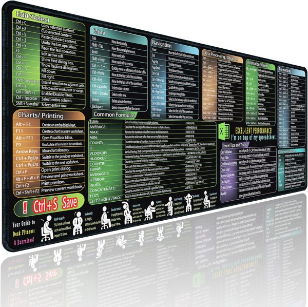 secret corner excel Cheat Sheet Mouse pad,Extra Large Office Keyboard Shortcuts Mousepad,Office Accessories Desk pad Computer,PC Gaming Non-Slip XL Desk mat(31.5x11.8 in)