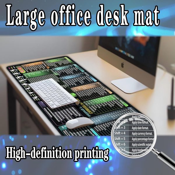 secret corner excel Cheat Sheet Mouse pad,Extra Large Office Keyboard Shortcuts Mousepad,Office Accessories Desk pad Computer,PC Gaming Non-Slip XL Desk mat(31.5x11.8 in) - Image 6