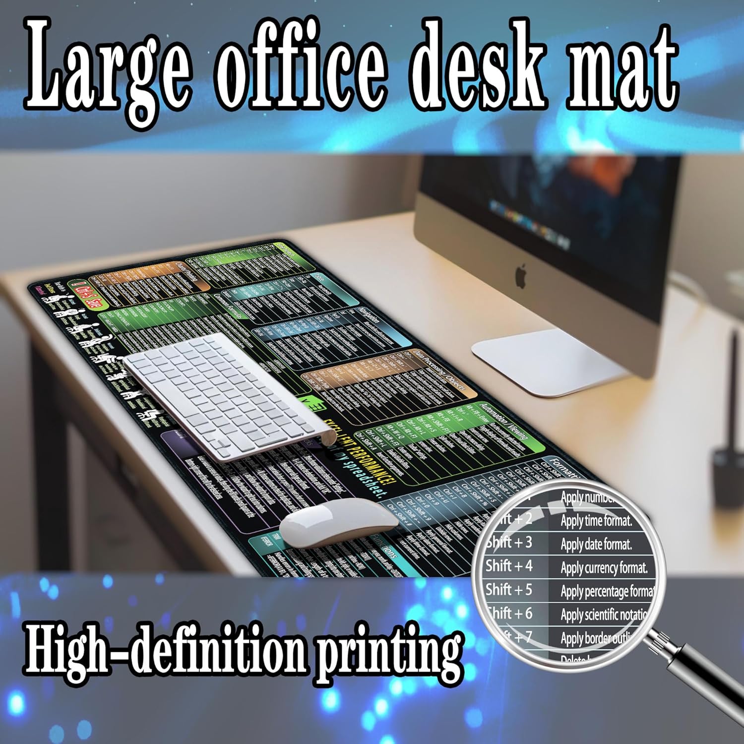 secret corner excel Cheat Sheet Mouse pad,Extra Large Office Keyboard Shortcuts Mousepad,Office Accessories Desk pad Computer,PC Gaming Non-Slip XL Desk mat(31.5x11.8 in) - Image 6