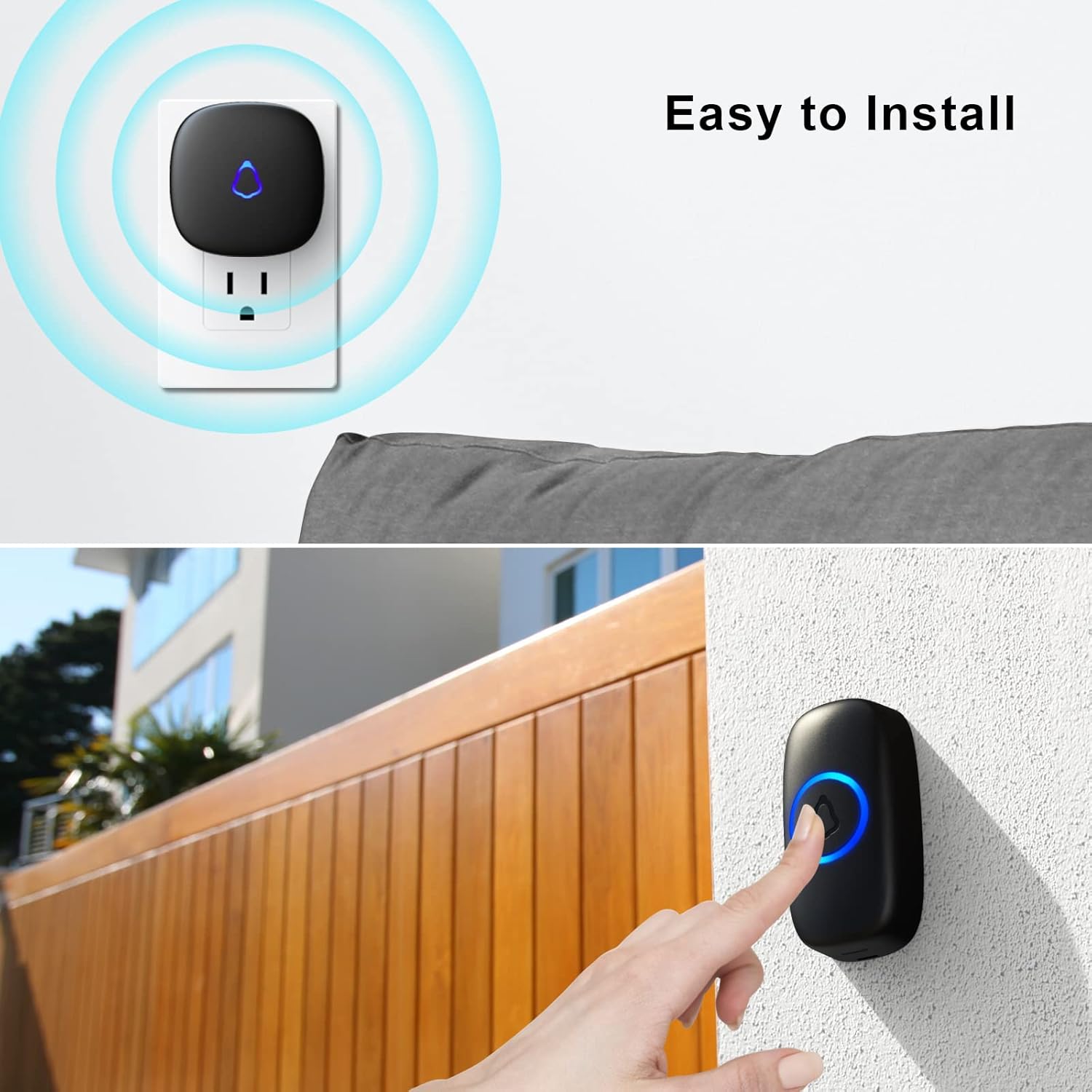 SECRUI Wireless Doorbell, Easy installation, Waterproof, Adjustable Volume, 58 Chimes, Colorful LED, 1000Ft Range, M520+F55, Black - Image 4