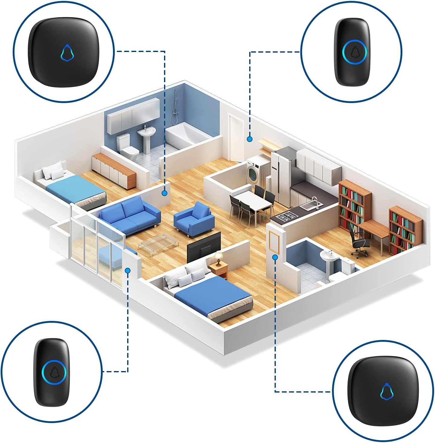 SECRUI Wireless Doorbell, Easy installation, Waterproof, Adjustable Volume, 58 Chimes, Colorful LED, 1000Ft Range, M520+F55, Black - Image 6