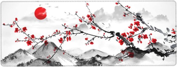 Watercolor Cherry Blossom Mouse Pad 31.5x11.8 Inch Pink Full Desk Japanese Sakura Mousepad Extended Large Non-Slip Rubber Base Waterproof Big Keyboard Mat with Stitched Edges for Gaming and Office - Image 2