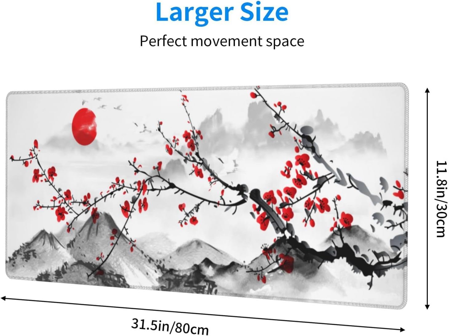 Watercolor Cherry Blossom Mouse Pad 31.5x11.8 Inch Pink Full Desk Japanese Sakura Mousepad Extended Large Non-Slip Rubber Base Waterproof Big Keyboard Mat with Stitched Edges for Gaming and Office - Image 4