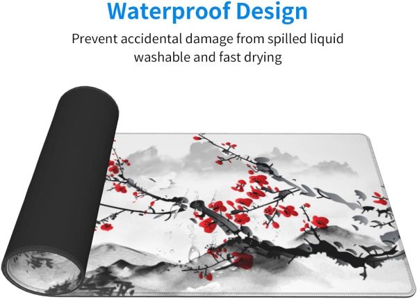 Watercolor Cherry Blossom Mouse Pad 31.5x11.8 Inch Pink Full Desk Japanese Sakura Mousepad Extended Large Non-Slip Rubber Base Waterproof Big Keyboard Mat with Stitched Edges for Gaming and Office - Image 5