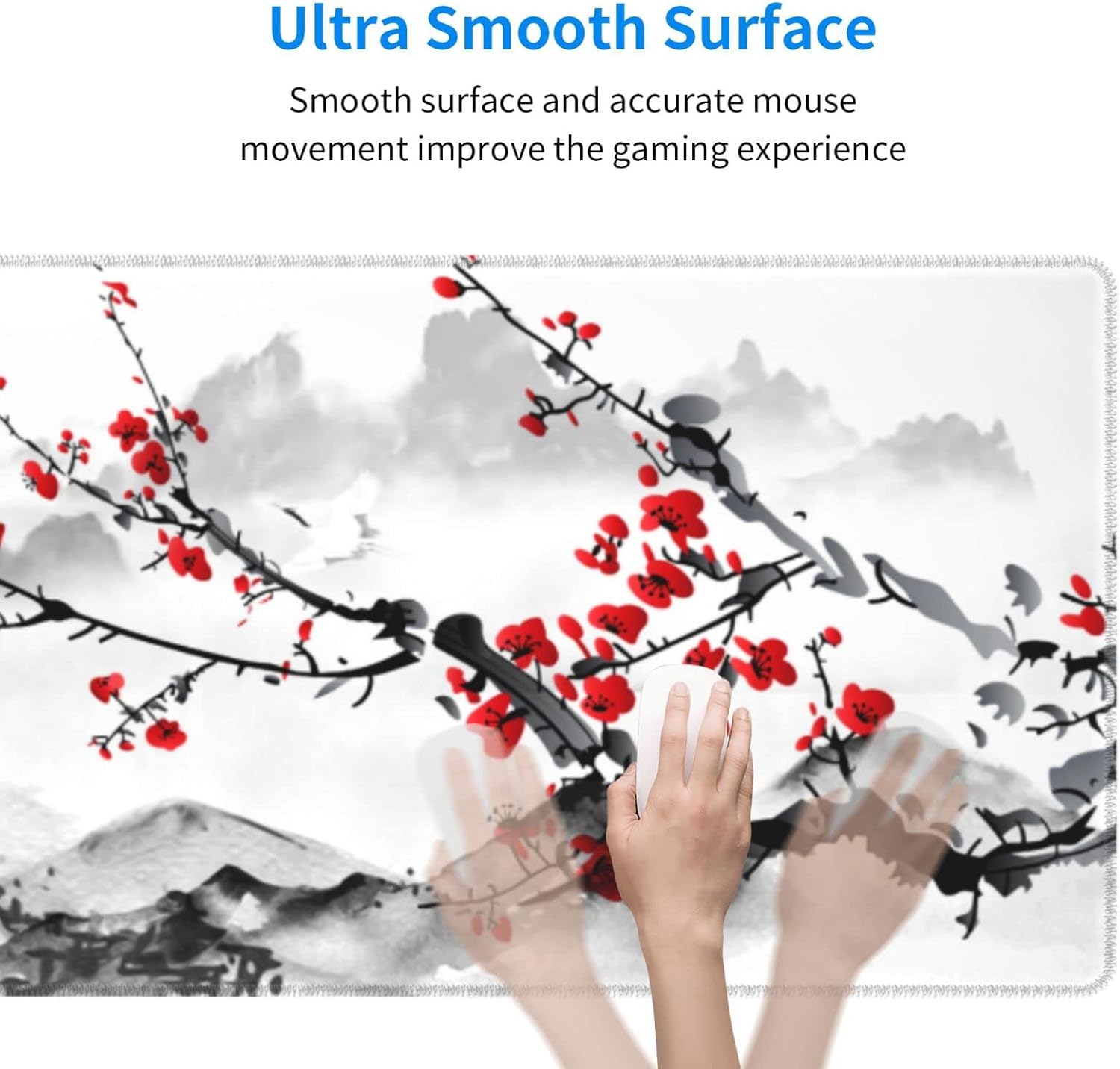 Watercolor Cherry Blossom Mouse Pad 31.5x11.8 Inch Pink Full Desk Japanese Sakura Mousepad Extended Large Non-Slip Rubber Base Waterproof Big Keyboard Mat with Stitched Edges for Gaming and Office - Image 6
